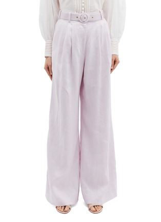 Main View - Click To Enlarge - ZIMMERMANN - 'Corsage Tailored' belted linen wide leg pants