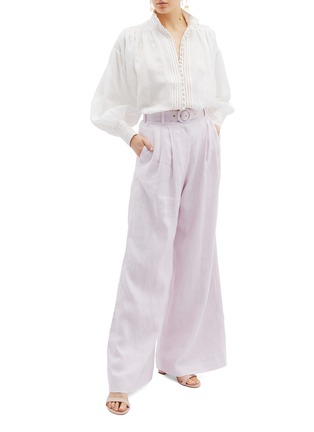 Figure View - Click To Enlarge - ZIMMERMANN - 'Corsage Tailored' belted linen wide leg pants