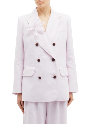 Main View - Click To Enlarge - ZIMMERMANN - 'Corsage Tailored' detachable floral brooch linen blazer