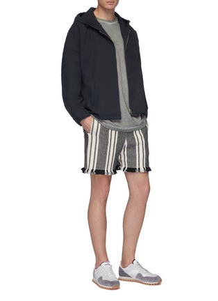 Figure View - Click To Enlarge - KURO - Fringe cuff stripe herringbone shorts