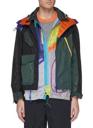 Main View - Click To Enlarge - KOLOR - Colourblock patchwork layered hooded jacket