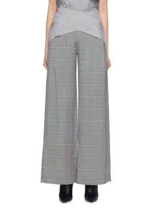 Main View - Click To Enlarge - DION LEE - Cross front houndstooth check plaid wide leg pants