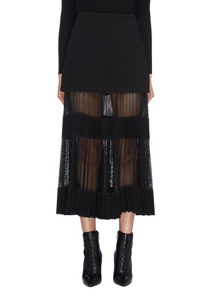 Main View - Click To Enlarge - DION LEE - Pleated mesh panel bonded crepe skirt