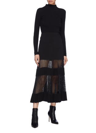 Figure View - Click To Enlarge - DION LEE - Pleated mesh panel bonded crepe skirt