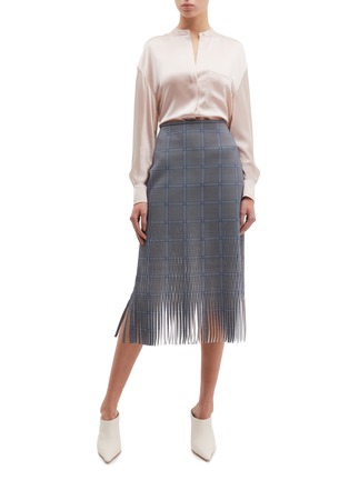 Figure View - Click To Enlarge - DION LEE - Lasercut fringe houndstooth check plaid skirt