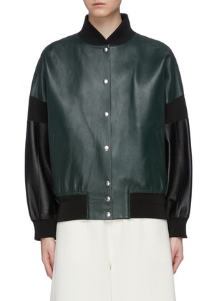 Main View - Click To Enlarge - PLAN C - Contrast sleeve leather bomber jacket
