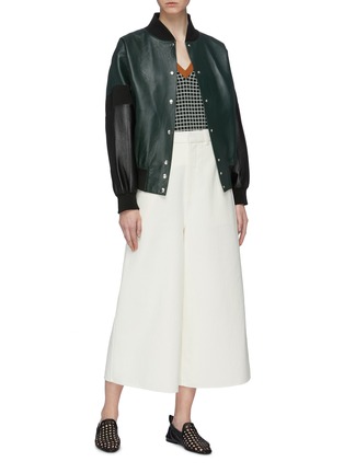 Figure View - Click To Enlarge - PLAN C - Contrast sleeve leather bomber jacket