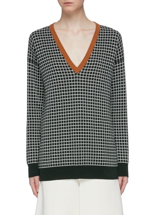 Main View - Click To Enlarge - PLAN C - Windowpane check V-neck sweater