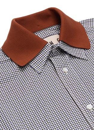  - PLAN C - Detachable knit collar windowpane check poplin shirt