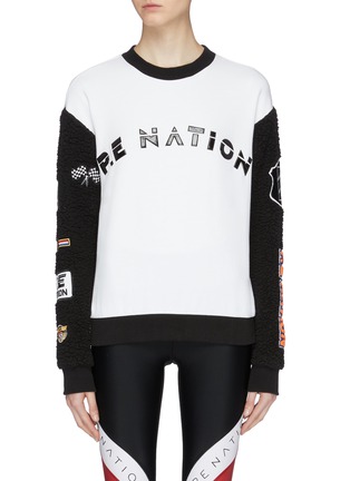 Main View - Click To Enlarge - P.E NATION - 'Box In' faux shearling sleeve mix logo badge sweatshirt