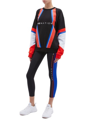 Figure View - Click To Enlarge - P.E NATION - 'Three Point' logo stripe outseam cropped performance leggings