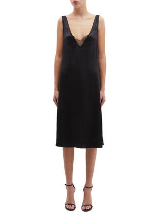 Main View - Click To Enlarge - THOMAS PUTTICK - Chantilly lace panel silk V-neck slip dress