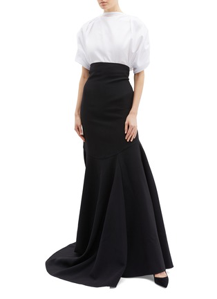 Figure View - Click To Enlarge - MATICEVSKI - 'Facet' ruched puff sleeve cropped poplin blouse