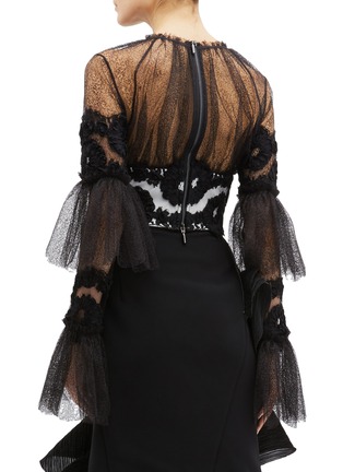Back View - Click To Enlarge - MATICEVSKI - 'Rumba' tiered flared sleeve web lace cropped top