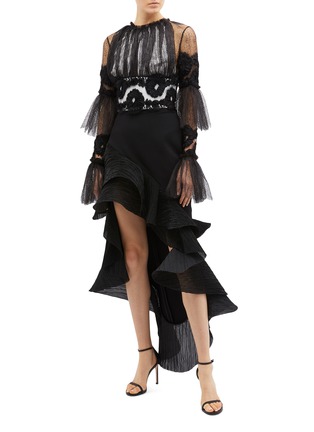 Figure View - Click To Enlarge - MATICEVSKI - 'Rumba' tiered flared sleeve web lace cropped top