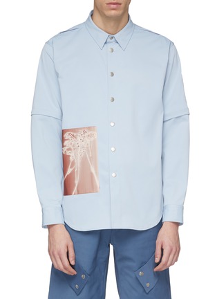 Main View - Click To Enlarge - THE WORLD IS YOUR OYSTER - Detachable sleeve photographic floral appliqué shirt