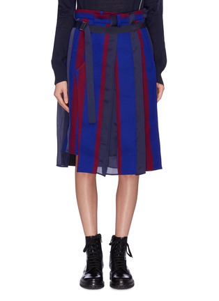 Main View - Click To Enlarge - SACAI - Belted stripe patchwork melton skirt