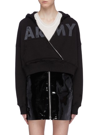 Main View - Click To Enlarge - AMIRI - 'Army' slogan print cross front cropped hoodie
