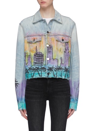Main View - Click To Enlarge - AMIRI - 'Airbrush Hollywood' graphic distressed denim trucker jacket