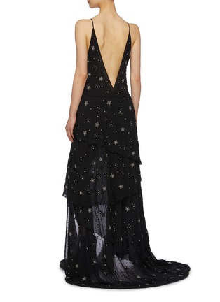 Back View - Click To Enlarge - AMIRI - Star embellished beaded tiered high-low silk chiffon dress