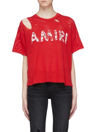 Main View - Click To Enlarge - AMIRI - Logo graphic print distressed cropped T-shirt