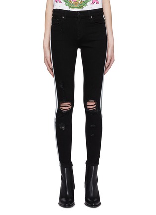 Main View - Click To Enlarge - AMIRI - 'Track' stripe outseam ripped jeans