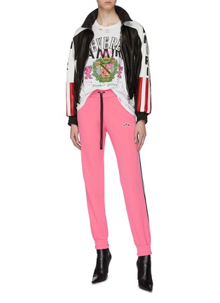 Figure View - Click To Enlarge - AMIRI - Logo print leather stripe outseam track pants