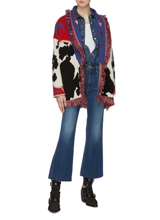 Figure View - Click To Enlarge - ALANUI - 'Cow Jacquard' belted fringe oversized cashmere cardigan