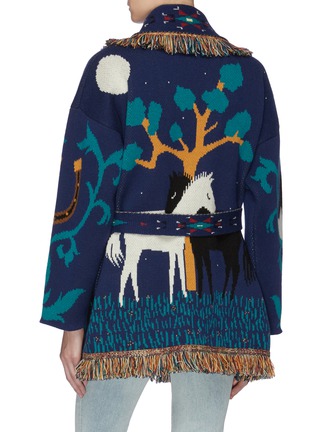 Back View - Click To Enlarge - ALANUI - 'Horses In Love' belted fringe graphic jacquard oversized cashmere cardigan