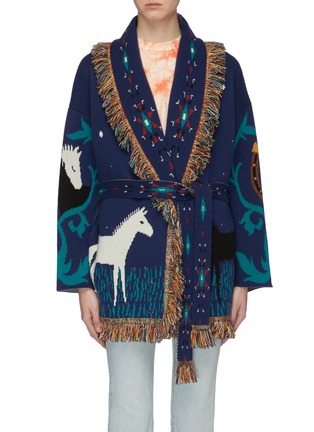 Main View - Click To Enlarge - ALANUI - 'Horses In Love' belted fringe graphic jacquard oversized cashmere cardigan