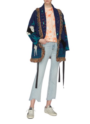 Figure View - Click To Enlarge - ALANUI - 'Horses In Love' belted fringe graphic jacquard oversized cashmere cardigan