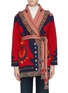 Main View - Click To Enlarge - ALANUI - 'Good Luck' graphic jacquard belted fringe wrap cardigan