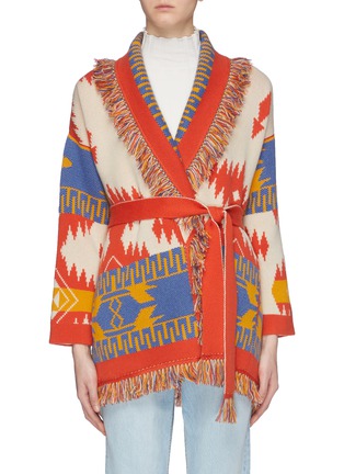 Main View - Click To Enlarge - ALANUI - 'Chinchilla' graphic jacquard belted fringe wrap cardigan