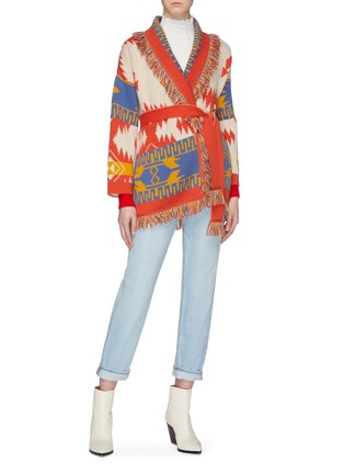 Figure View - Click To Enlarge - ALANUI - 'Chinchilla' graphic jacquard belted fringe wrap cardigan
