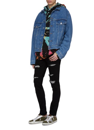 Figure View - Click To Enlarge - AMIRI - 'Sequin Zebra' patch ripped skinny jeans