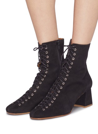 Figure View - Click To Enlarge - BY FAR - 'Becca' lace-up suede ankle boots