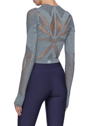 Back View - Click To Enlarge - ALO YOGA - 'Siren' perforated cropped performance long sleeve top