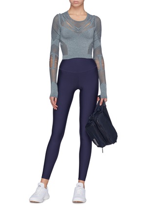 Figure View - Click To Enlarge - ALO YOGA - 'Siren' perforated cropped performance long sleeve top