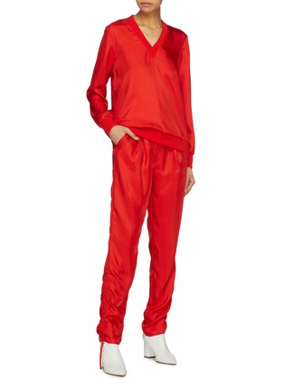Figure View - Click To Enlarge - TIBI - Drawstring ruched cuff mendini twill pants