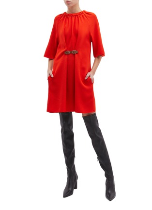 Figure View - Click To Enlarge - TIBI - Shirred collar buckled crepe shift dress