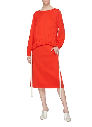 Figure View - Click To Enlarge - TIBI - Drawstring waist layered front knit midi dress