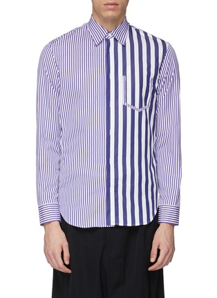 Main View - Click To Enlarge - MAISON MARGIELA - Mix stripe mock chest pocket shirt