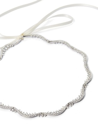 Detail View - Click To Enlarge - HEFANG - 'Bowknot Lace' cubic zirconia silver ribbon tie choker