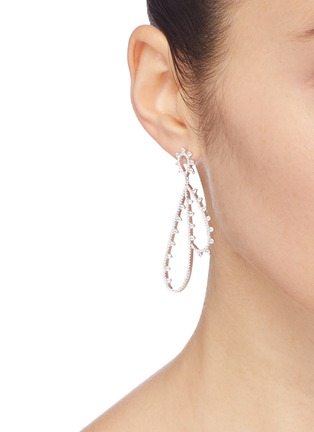 Figure View - Click To Enlarge - HEFANG - 'Feather' cubic zirconia silver drop earrings