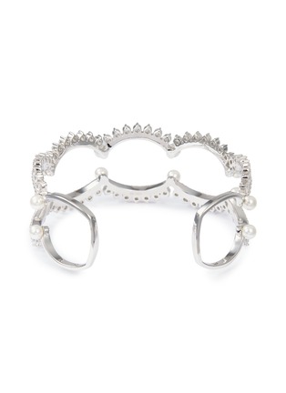 Figure View - Click To Enlarge - HEFANG - 'Lace' cubic zirconia shell pearl silver openwork cuff
