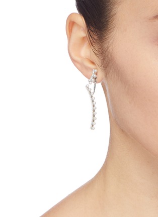 Figure View - Click To Enlarge - HEFANG - 'Ripple' freshwater pearl cubic zirconia silver detachable drop earrings