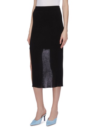 Front View - Click To Enlarge - JACQUEMUS - Knot sash asymmetric overlay knit mini skirt