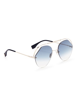 Figure View - Click To Enlarge - FENDI - Metal browbar rimless angular aviator sunglasses