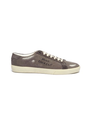 Main View - Click To Enlarge - SAINT LAURENT - Logo embroidered distressed cotton canvas sneakers