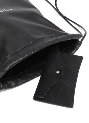 Detail View - Click To Enlarge - SAINT LAURENT - 'Teddy' logo print leather drawstring bag